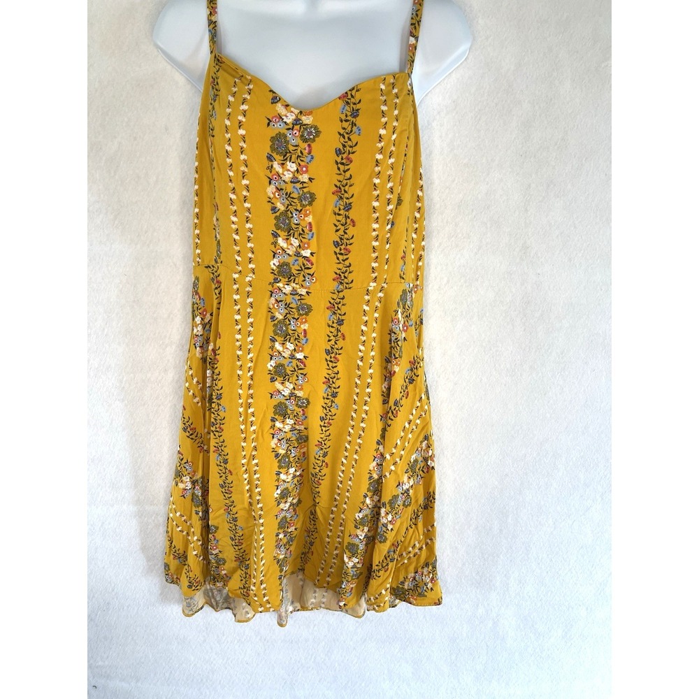 Y2K Babydoll Swing Sun Dress Floral Mustard Yellow XL Smocked Rockabilly Flowy